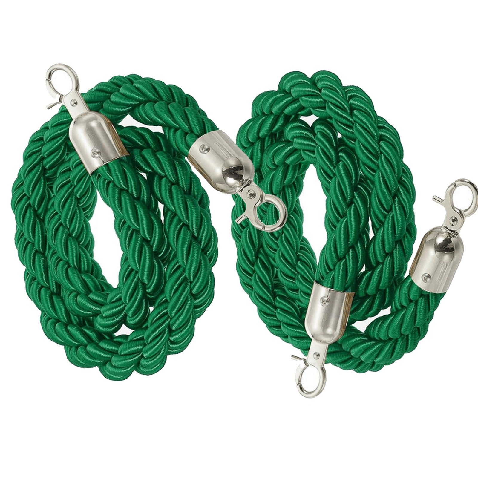 Générique Corde de sécurité Verte avec Crochets métalliques, Corde tressée de 4 m pour la Gestion des foules, barrière de sécurité torsadée et résistante pour la Gestion d'événements