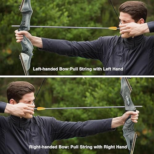 Vista 16 de Black Hunter Takedown - Arco largo de madera de 60 pulgadas para diestros y zurdos, arco de caza para práctica de entrenamiento de principiantes