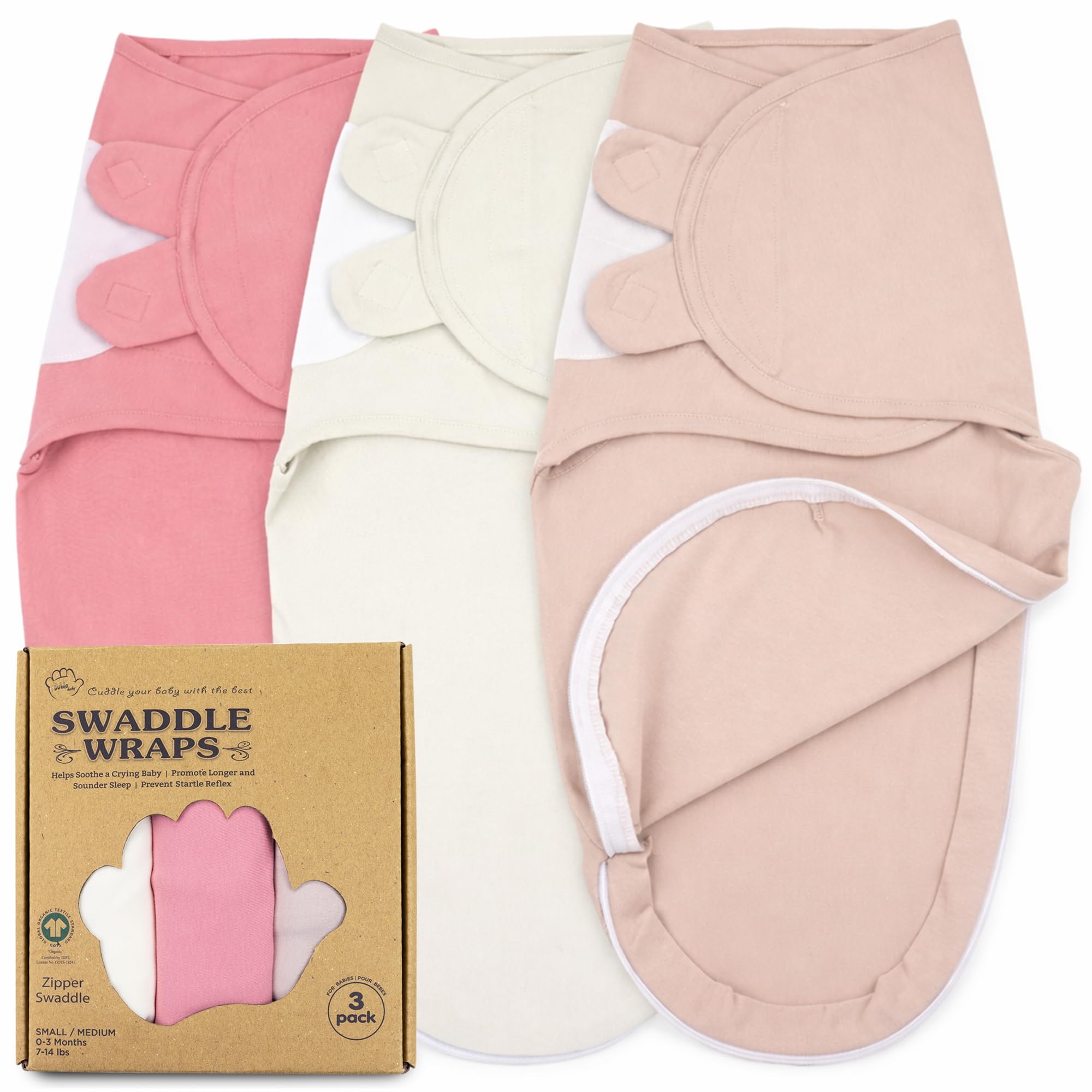 Bublo Baby Organic Zipper Swaddle Sleep Sacks – 3-Pack Swaddles for Newborns 0-3 Months, Adjustable & Breathable Infant Sleep Sack, Easy Diaper Change