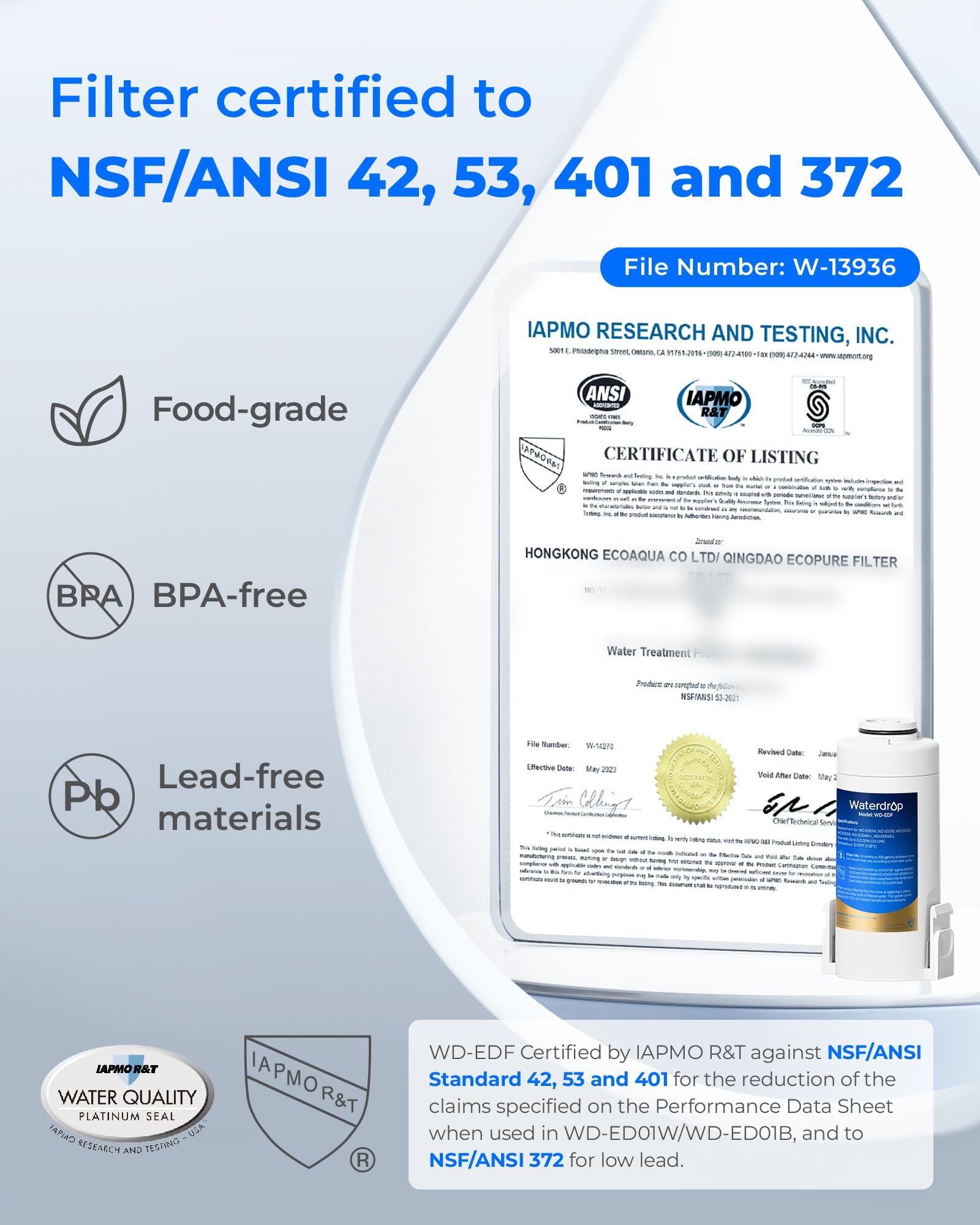 Waterdrop Instant Eletric - Brocca per acqua potabile, 3,5 l, 3 mesi, sistema per acqua potabile, riduce cloro, piombo, mercurio, PFAS, PFOA/PFOS, rosa (con 1 filtro da 757 litri)