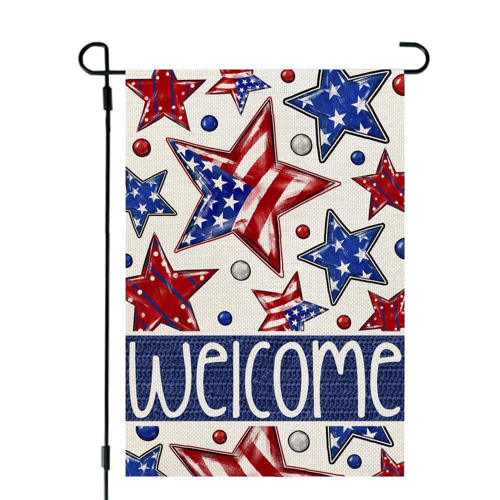 CROWNED BEAUTY 4th of July Garden Flag Patriotic Stars 12x18 Inch Double Sided for Outside Small Burlap Independence Day W...