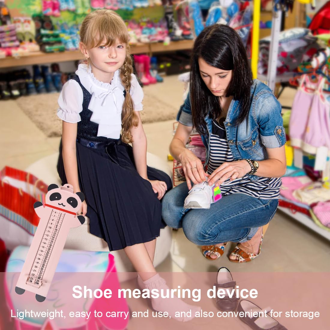 Mesure Pied Enfant-Panda Pedimetre Enfant-Pedimetre Bebe-Double Echelle Mesure Pied Bebe-Convient Aux Enfants Âgés De 0 à 16 Ans（6-23cm）（Rose）