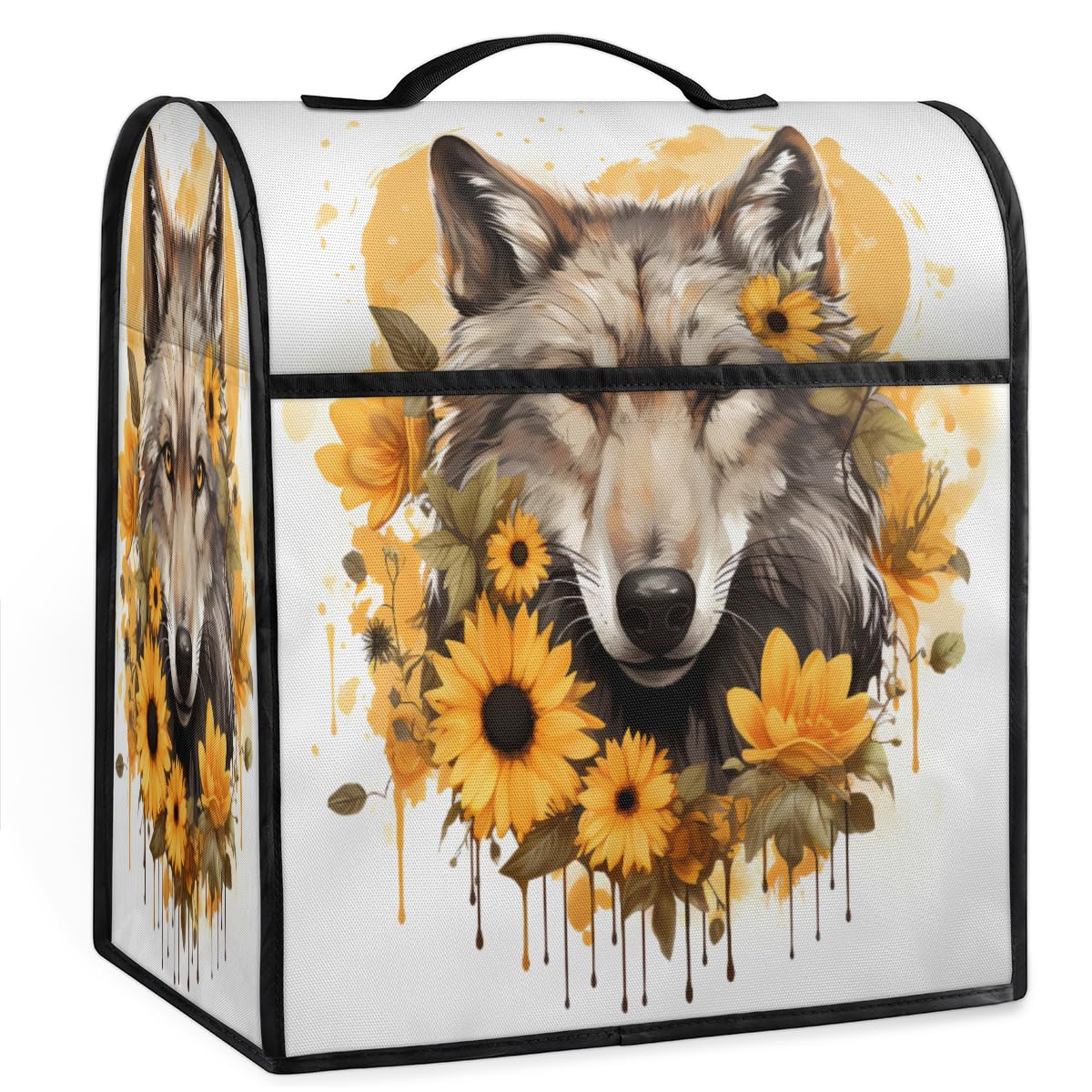 Coffee Maker Cover Watercolor Sunflower Wolf Kitchen Appliance Covers Small Appliance Covers Blender Cover Juicer Cover Dust Covers for Kitchen Appliances with Top Handle and Pockets,Washable,C799