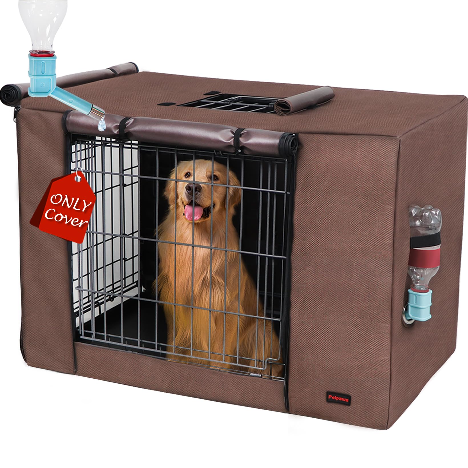 Peipaws Dog Crate Cover 24 Inch - Three Doors Waterproof Dog Kennel Cover, 600D Oxford Fabric Cage Covers with a Water Bottle Nozzle, Allowing Dogs to