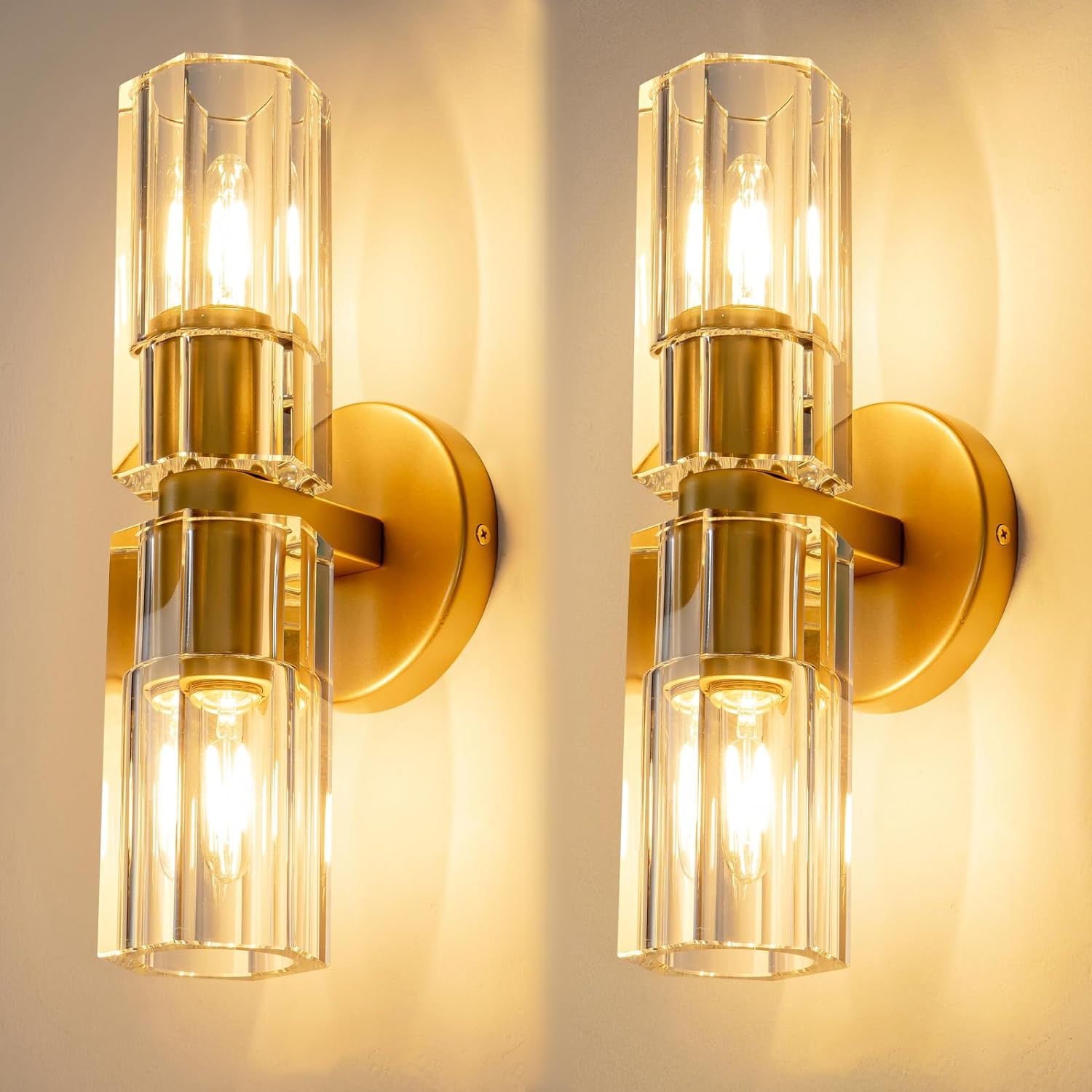 Image of Black Crystal Wall Sconces Set of Two, Wall Sconce Set of 2, Black Sconces Wall Lighting with K9 Crystal Lampshade, Wall Lights for Bedroom Living Room Bathroom Hallway
