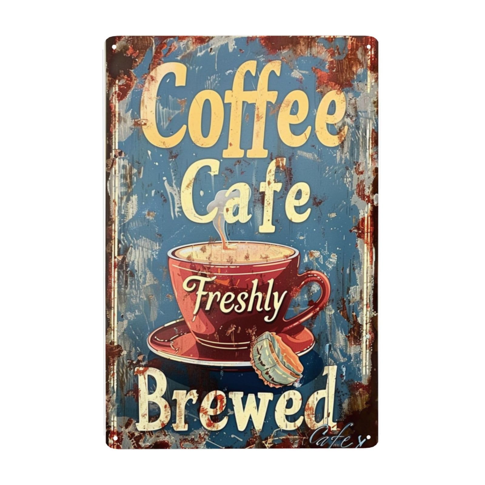 GQWJKSZ Fresh Brewed Coffee Metal Tin Sign, American Coffee Metal Wall Art Wall Decor Cafe Man Cave Retro Café Poster 5.5x8inch
