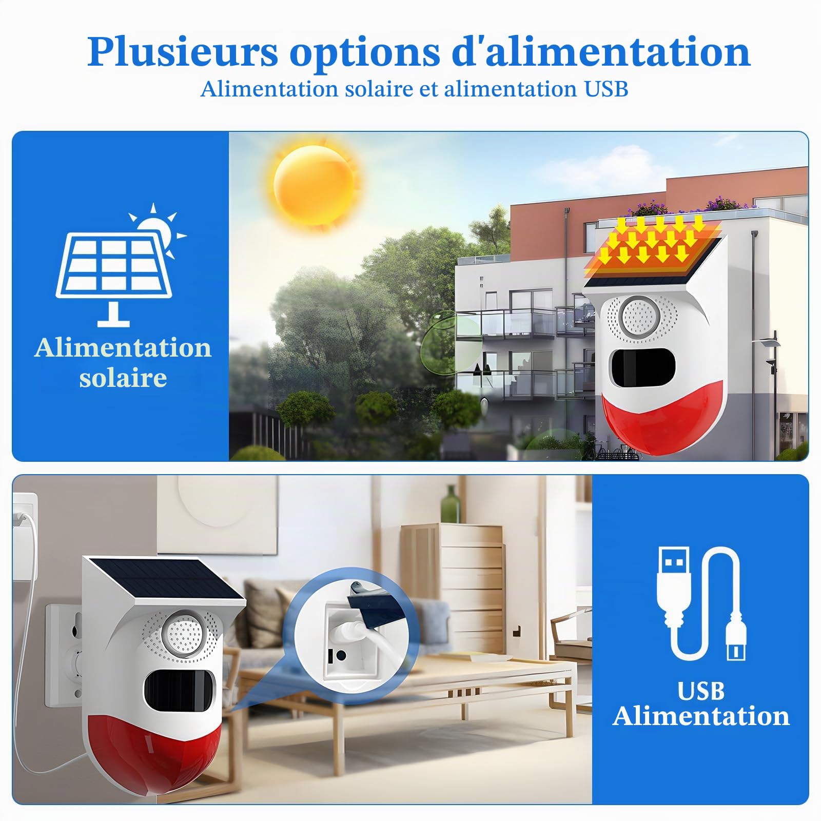 Yasorn Alarme Solaire WiFi Détecteur de Mouvement Infrarouge, Sirène 120dB IP67 Étanche, Télécommande RF, Alerte Push Tuya Smart Life, 4 Modes de Fonctionnement, Extérieur Jardin Maison, Lot de 2