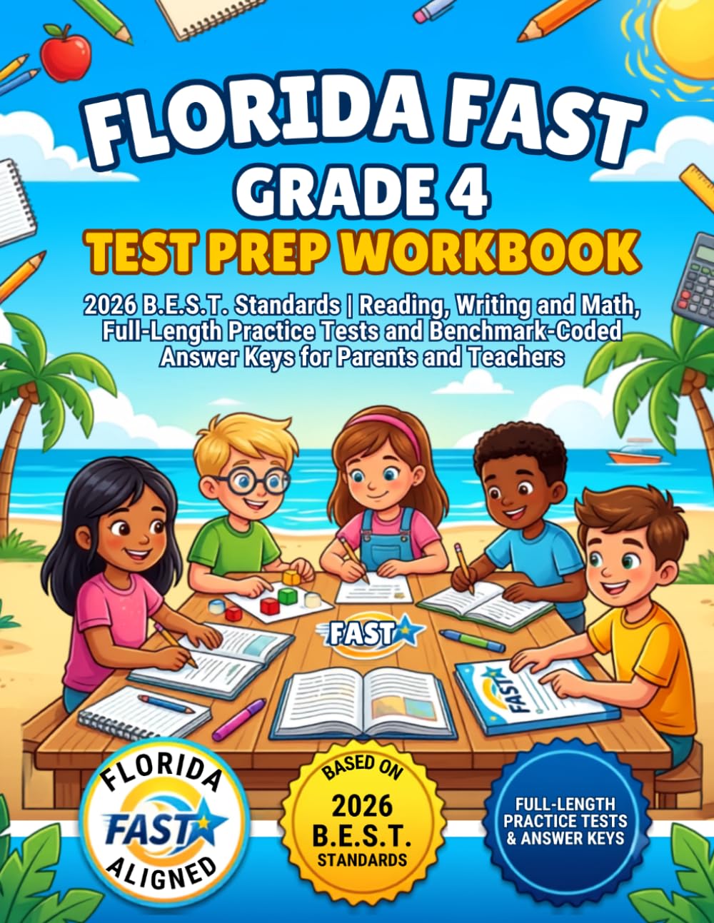 Florida FAST Grade 4 Test Prep Workbook: 2026 B.E.S.T. Standards Reading, Writing and Math, Full-Length Practice Tests and Benchmark-Coded Answer Keys for Parents and Teachers
