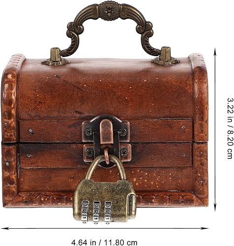 Miniatura 8 de Yardwe Cajas de madera del cofre del tesoro, caja de regalo, caja de anillo pirata, caja de anillo vintage, soporte para collar, aretes, caja de