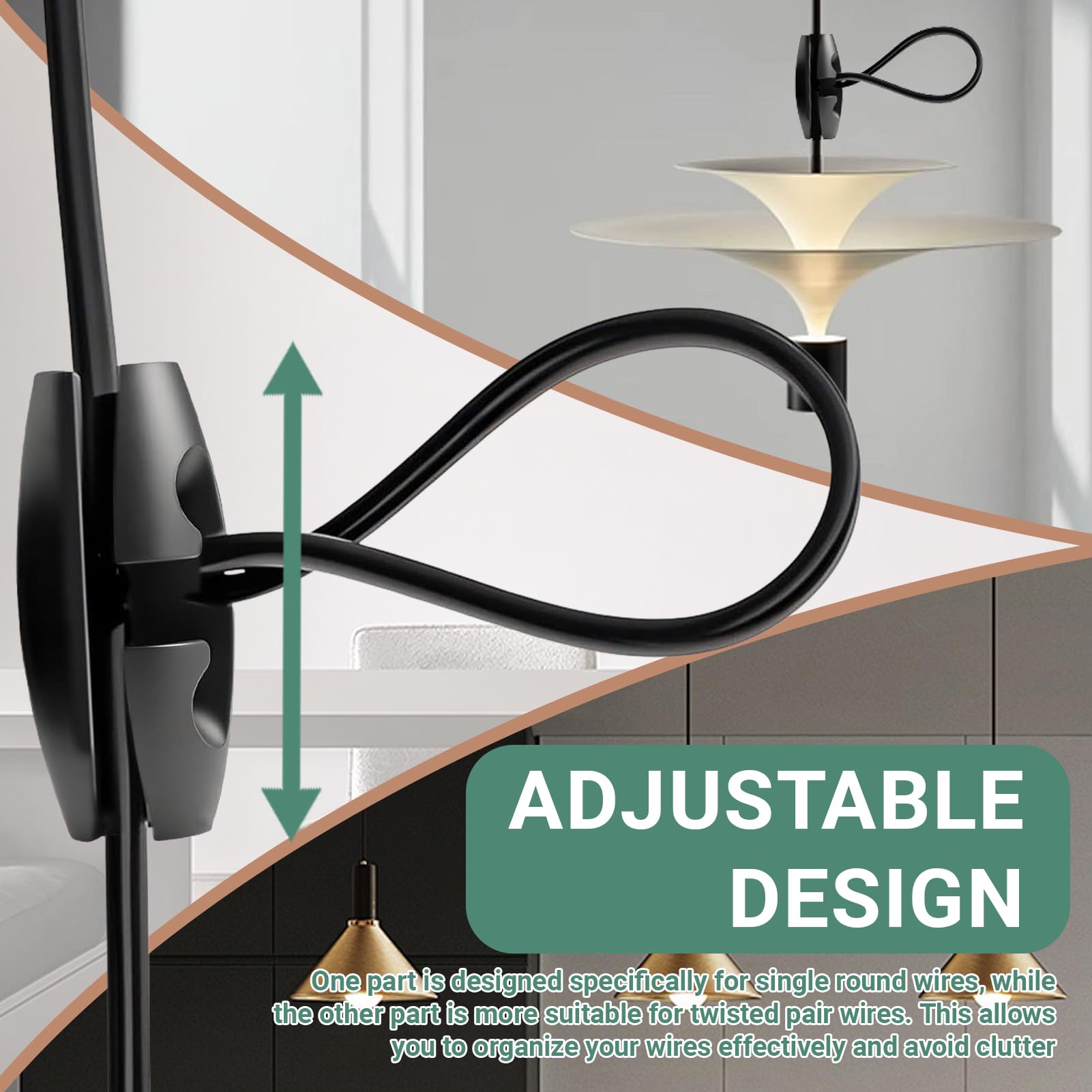 2 Pezzi Accorciacavo per Lampadari, Regolatore di Lunghezza del Cavo di Illuminazione, Compatibile con Diametro Cavo 6,5-7,5 mm (Nero)