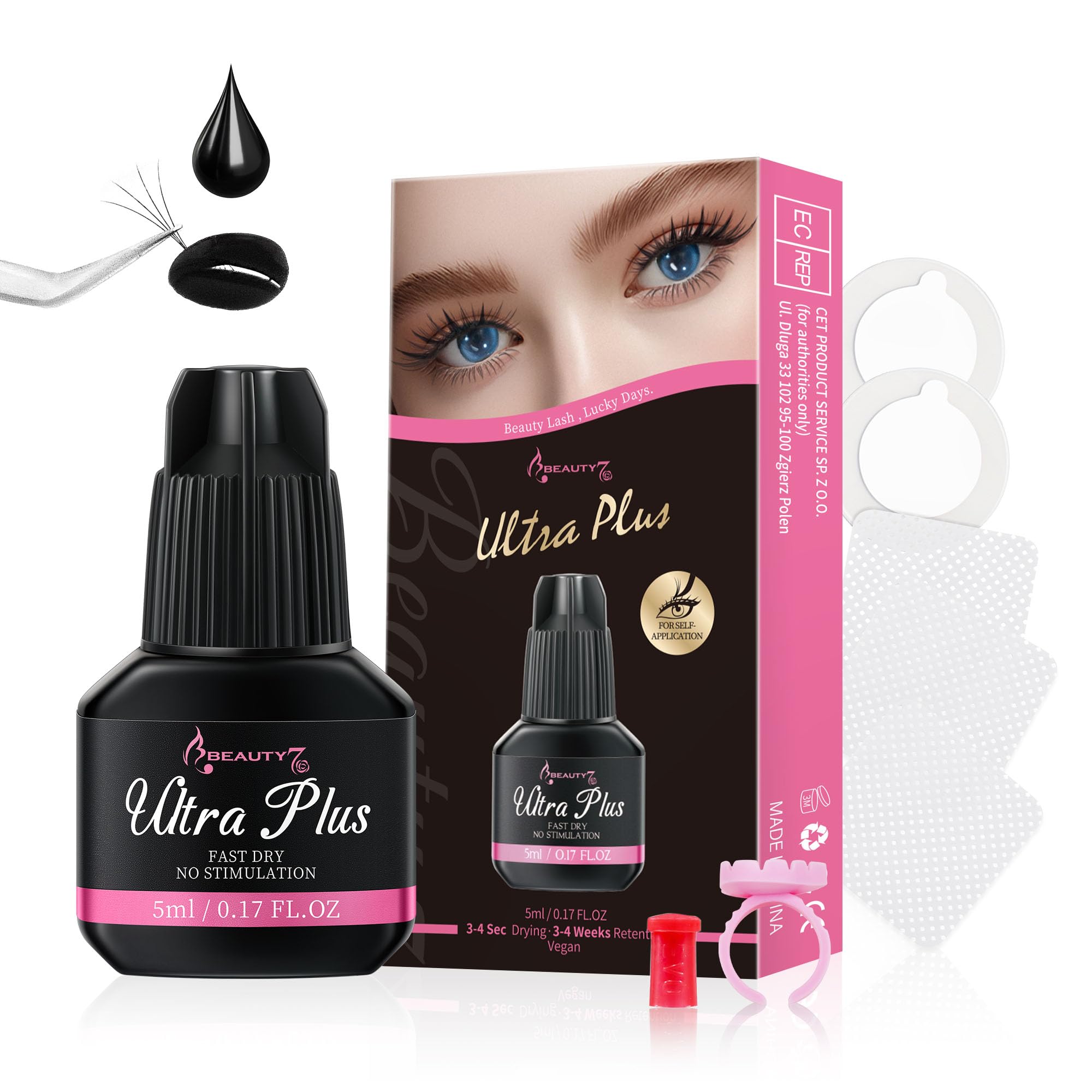 Extension Ciglia Colla Professionale Adesivo Asciugatura Rapida 3-4 secondi Nero 5ml