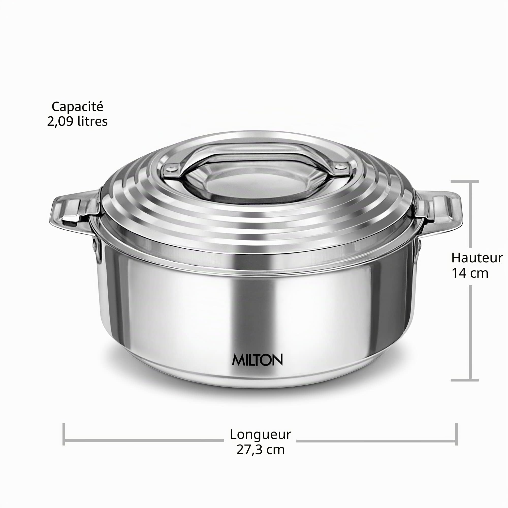 Milton Galaxia Bol de service isotherme en acier inoxydable avec couvercle chaud/froid jusqu'à 4-6 heures 1500 Argenté
