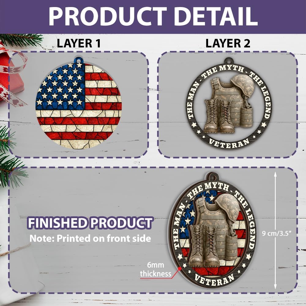Veteran Christmas Ornament, Army Ornaments - Gift for Veteran Lovers - 2 Layer Wood & Acrylic Ornament - Ideal Christmas Tree Decor 2025 for Army, Military - Unique Gifts for Men, Women - Image 3