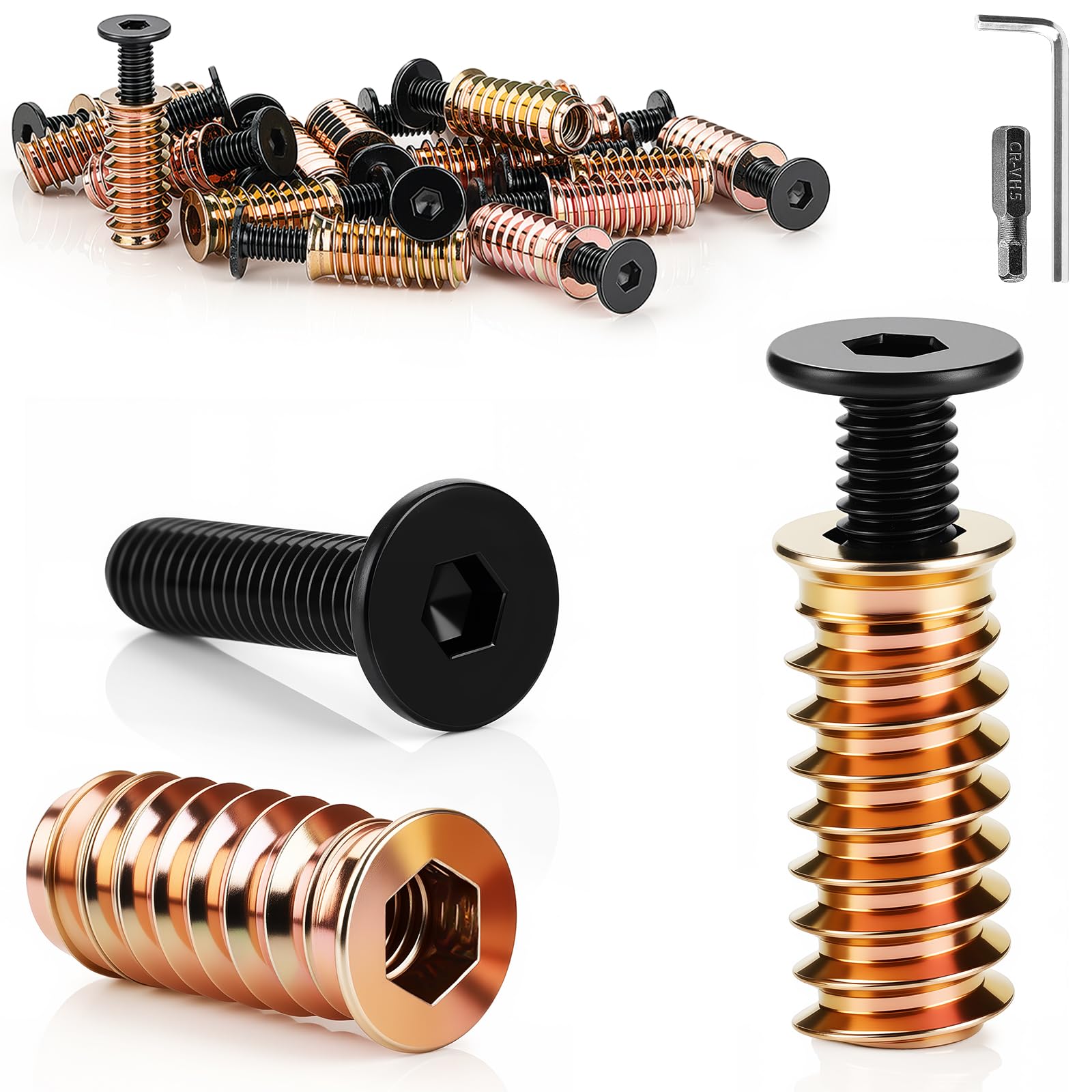 TXXATX 12 Sets M8x25 mm Furniture Screws & M8x25 mm Threaded Inserts for Wood 304 Stainless Steel Allen Bolts and Threaded Inserts with Hex Key & Hex Bit for DIY Wooden Furniture Connections