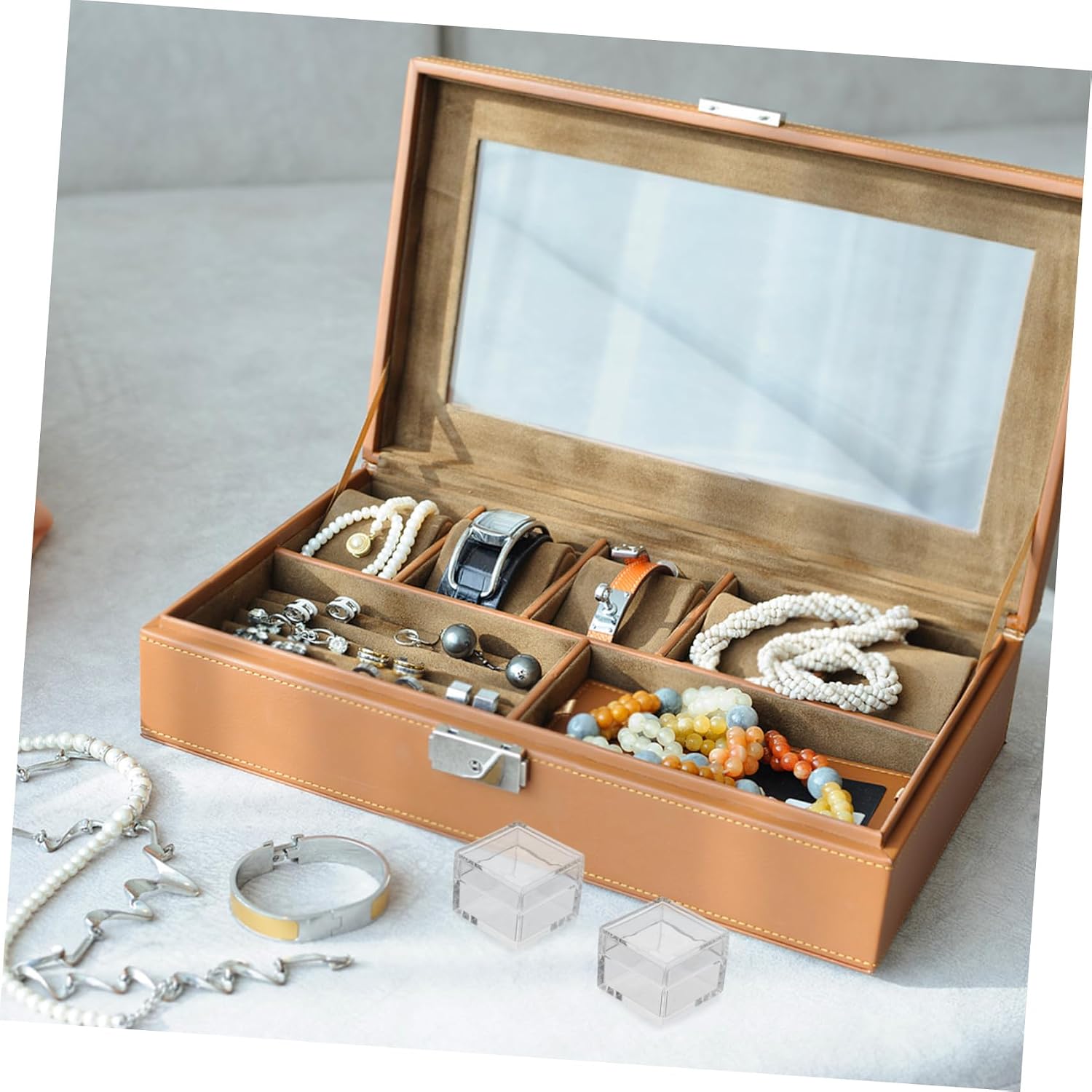 UKCOCO 20pcs Mini Acrylic Jewelry Boxes with Lid, Small Cube Storage Containers 1.2x1.2x0.86in for Candy, Pills, Beads, Portable Jewelry Organizer for Home Storage and Craft Display
