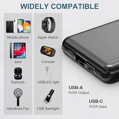 Miniatura 5 de KOVNLO Battery Pack for Heated Vest, 5V 2A 10000mAh USB Power Bank with USB-C Charging Cable, Ultra Thin Portable Charger for Heated Jacket, Pants,