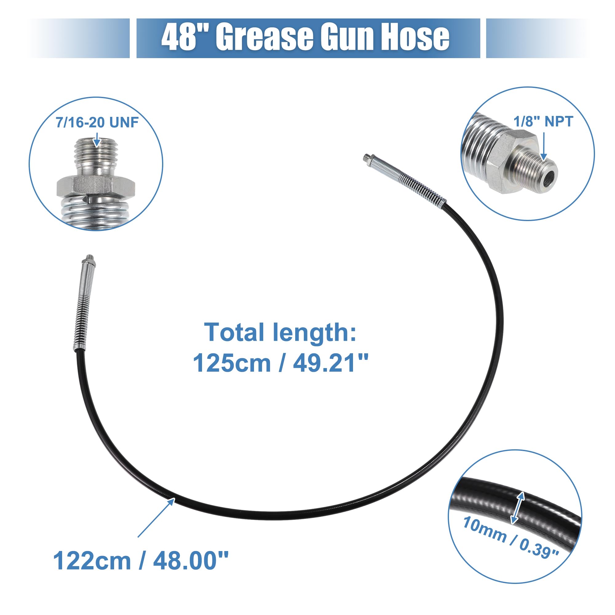 X AUTOHAUX Tuyau de graisse universel 10 000 psi 121,9 cm pour pistolet à graisse de voiture flexible pour remorque - Antidérapant - Noir