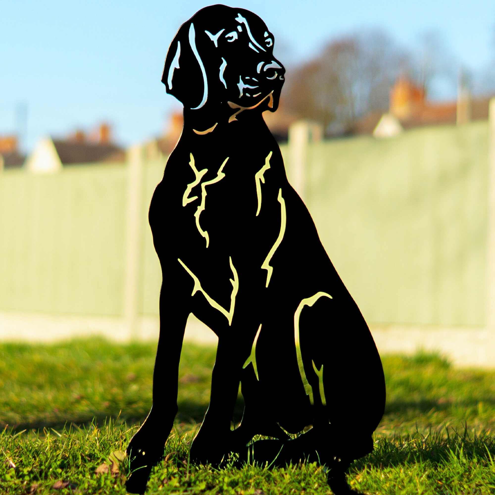 Weimaraner Vizsla Pointer Ridgeback Dog Memorial Statue Garden Ornament Grave Stone Gravestone Headstone Tombstone Surrounds Animal Silhouette Metal Laser Cut (Black)