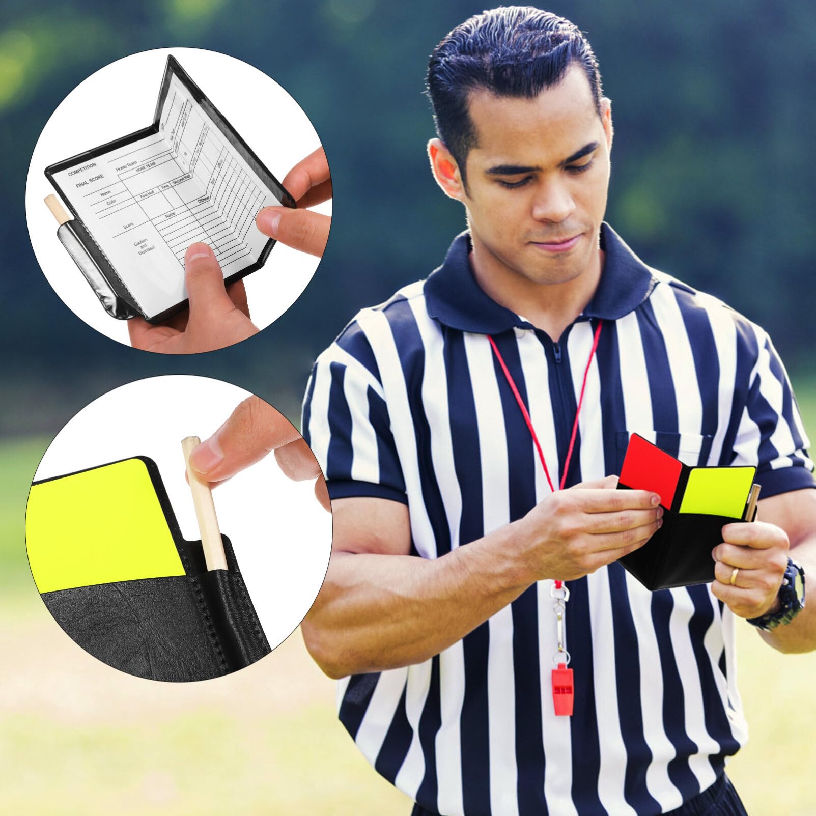 Juego de 2 Tarjetas de Árbitro Rojas y Amarillas con Hoja de Resultados y Lápiz