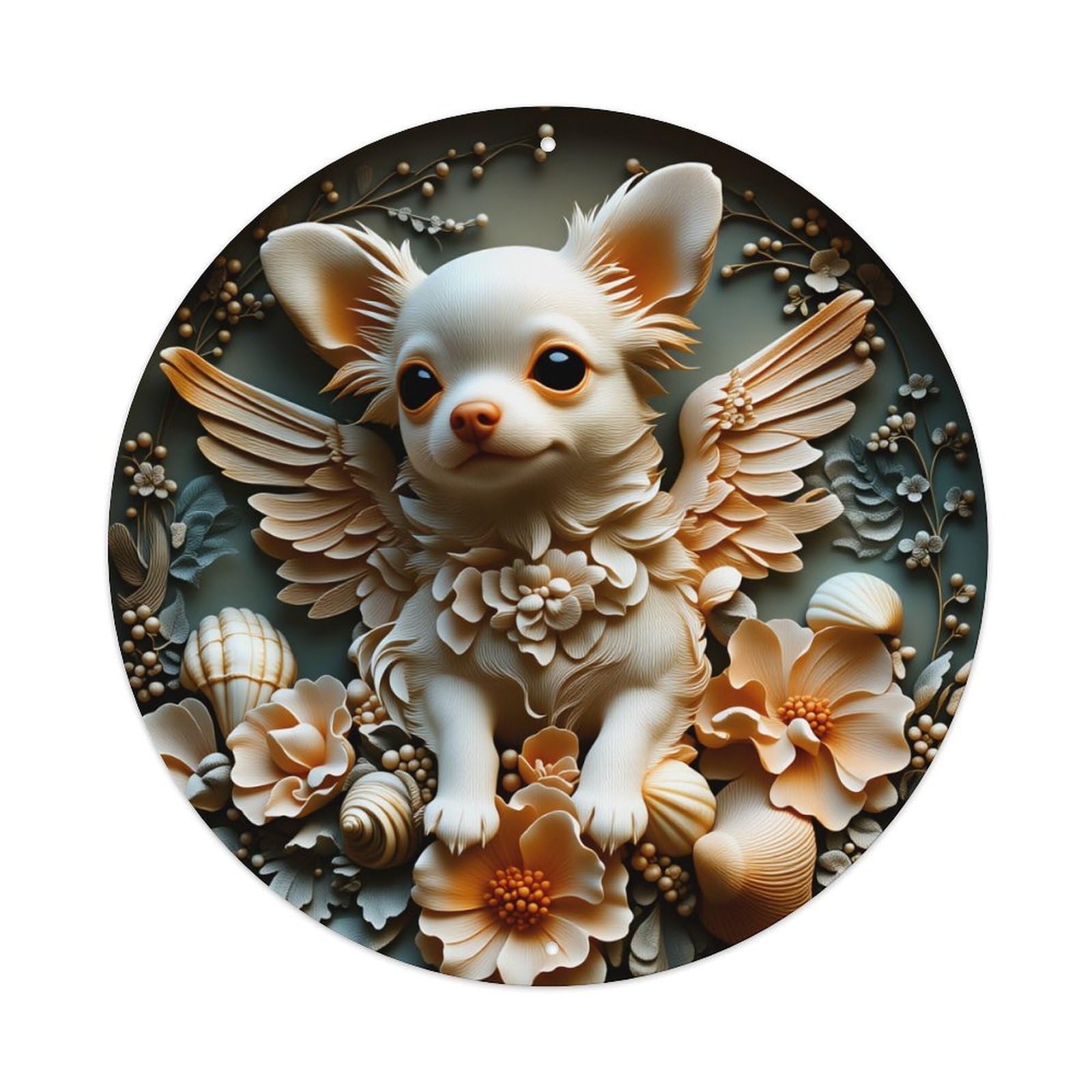 Angel Chihuahua With Wings And Flowers Metal Tin Sign Plaque
