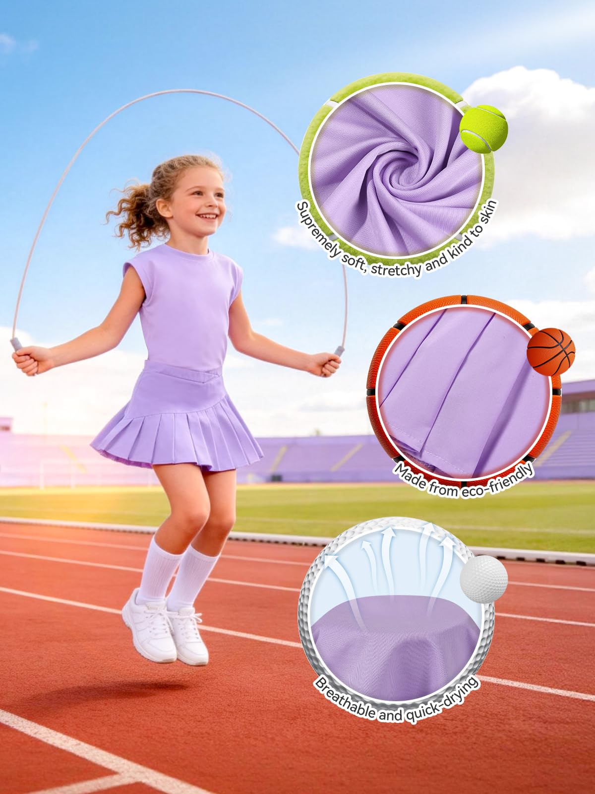 Traje de tenis para niña, camiseta sin mangas y falda de tenis, falda plisada con bolsillos interiores, traje deportivo para golf, bádminton y monopatín — view 4