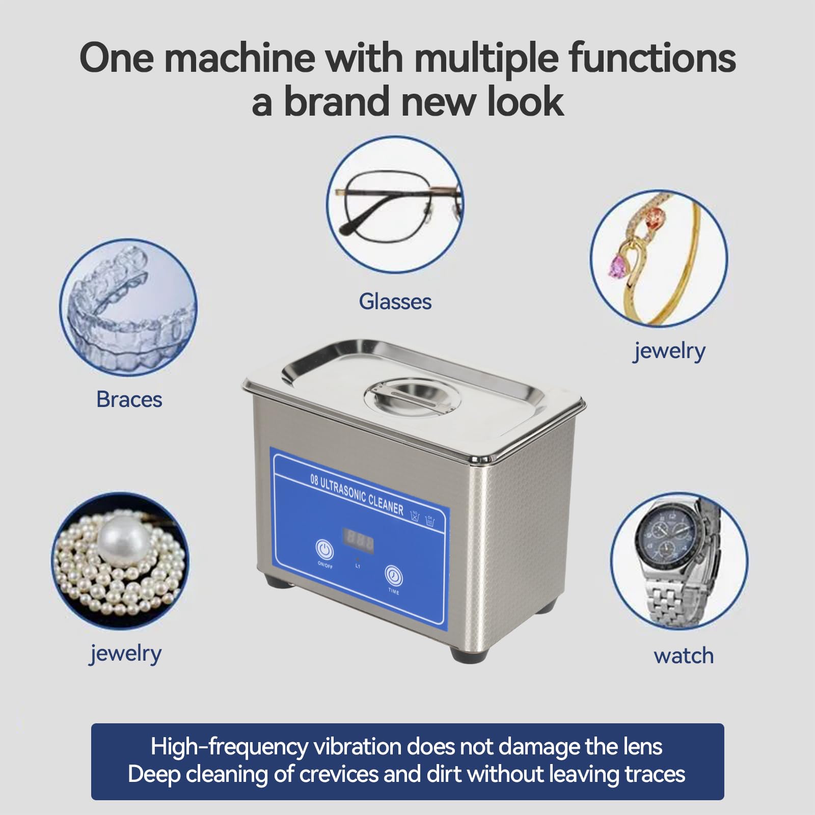 Ultrasonic Cleaner mit Timer, 42KHz Ultraschallreinigungsgerät, 35W Ultraschallreiniger,800ML Edelstahl Reinigungsmaschine für Schmuck, Brillen & Kleinteile