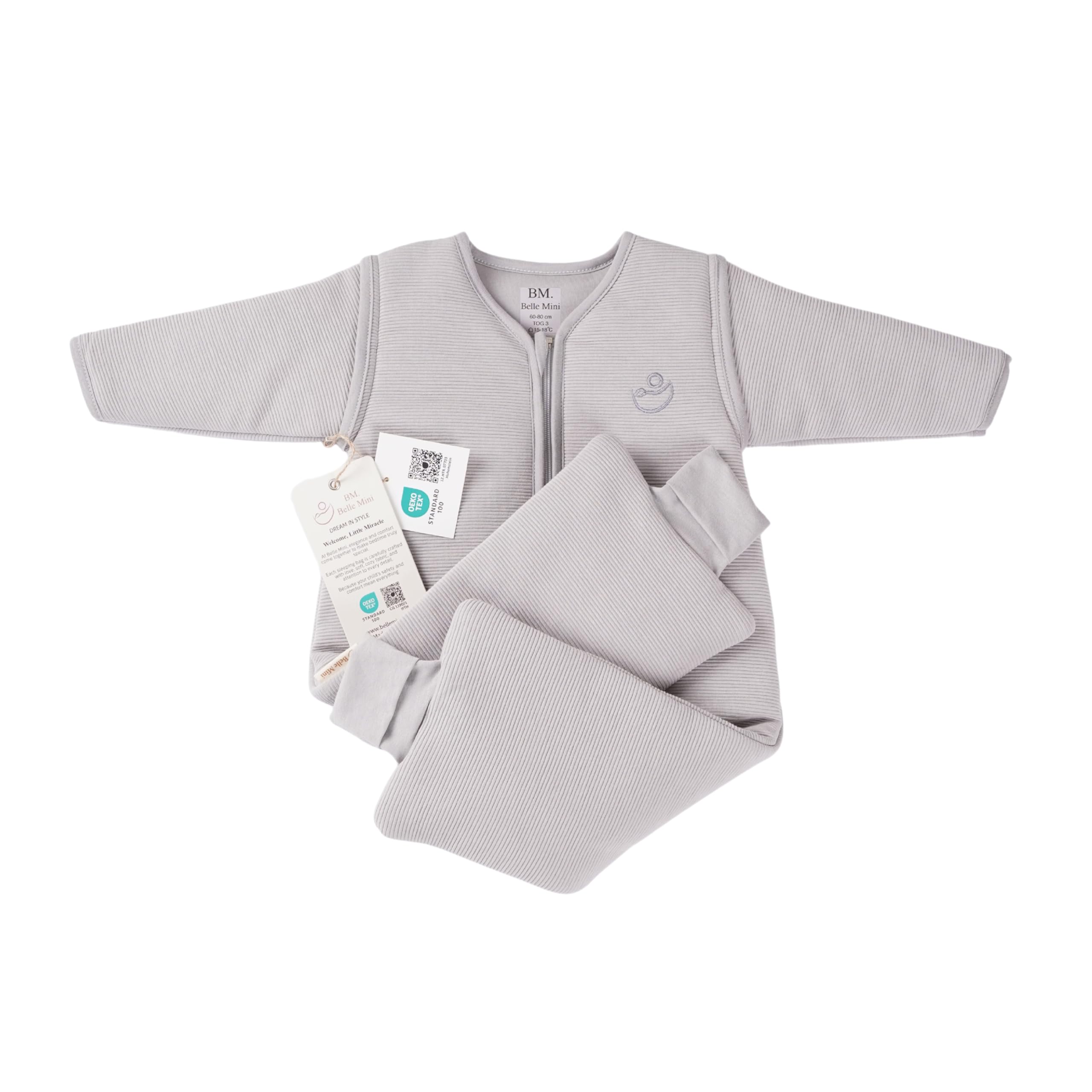 Babyschlafsack – Schlafsack mit Füßen, Schlafsack Baby aus 100% Baumwolle, Premium Unisex Design, 3 TOG Winter, mit abnehmbaren Ärmeln, OEKO-TEX Standard zertifiziert