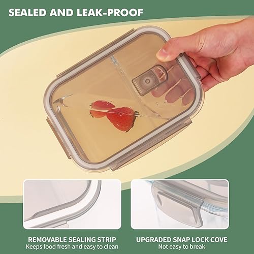 Miniatura 3 de 5 recipientes de vidrio de 35 onzas con tapas herméticas, cajas Bento para el almuerzo, lonchera de 2 compartimentos, recipientes de almacenamiento