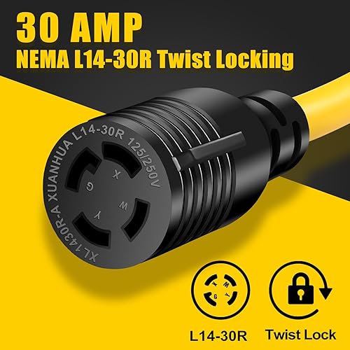 Miniatura 4 de Cable adaptador de interruptor de transferencia de generador de 30 amperios, resistente STW calibre 10, NEMA TT-30P macho a L14-30R hembra,