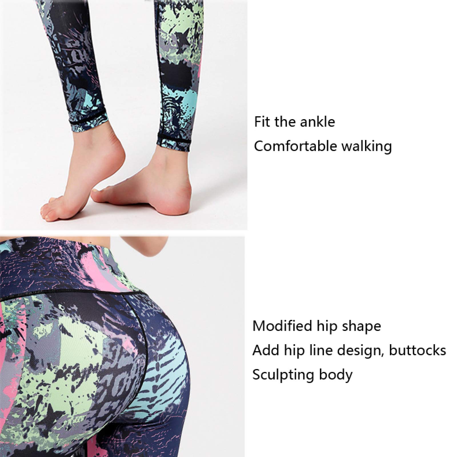 ZKHD Pantalones de Yoga con Estampado Leopardo de Cintura Alta Push Up Leggings Entrenamiento de Gimnasio Ajustados de Alta Elasticidad Ropa de Fitness,F-Small