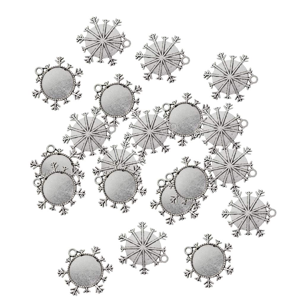 Non-Brand Silver 20 Pieces Pendant Trays Snowflakes Round Bezel Pendants Cabochon Bezel Settings Trays Base 25Mm