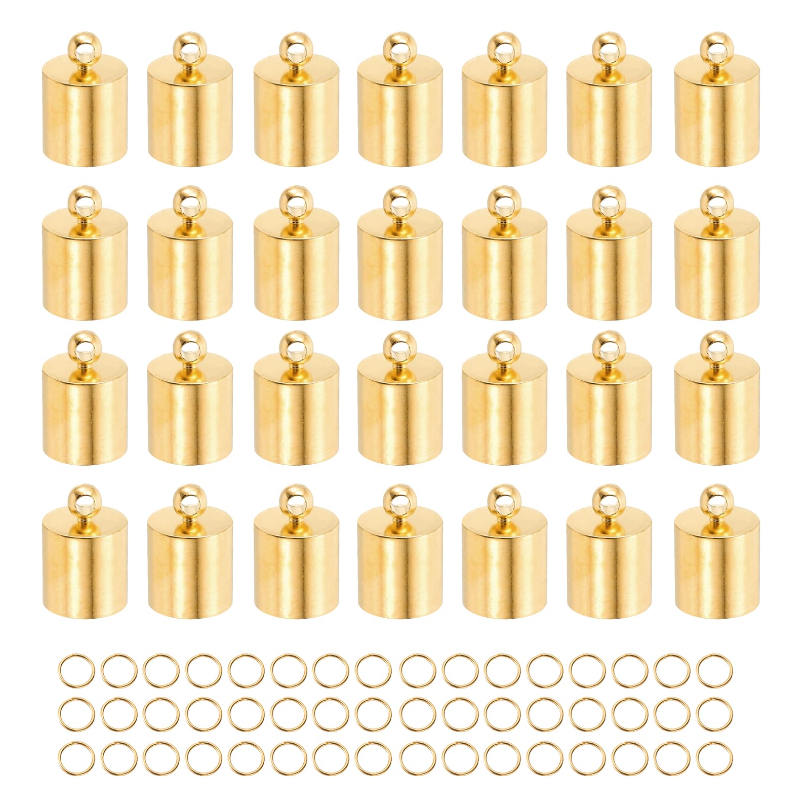 sourcing map 100Pcs Leather Cord End Caps, 8.5mm ID Tassel Barrel End Caps with Jump Rings for Jewelry Making Findings DIY Bracelet Necklace, Bright Gold Tone