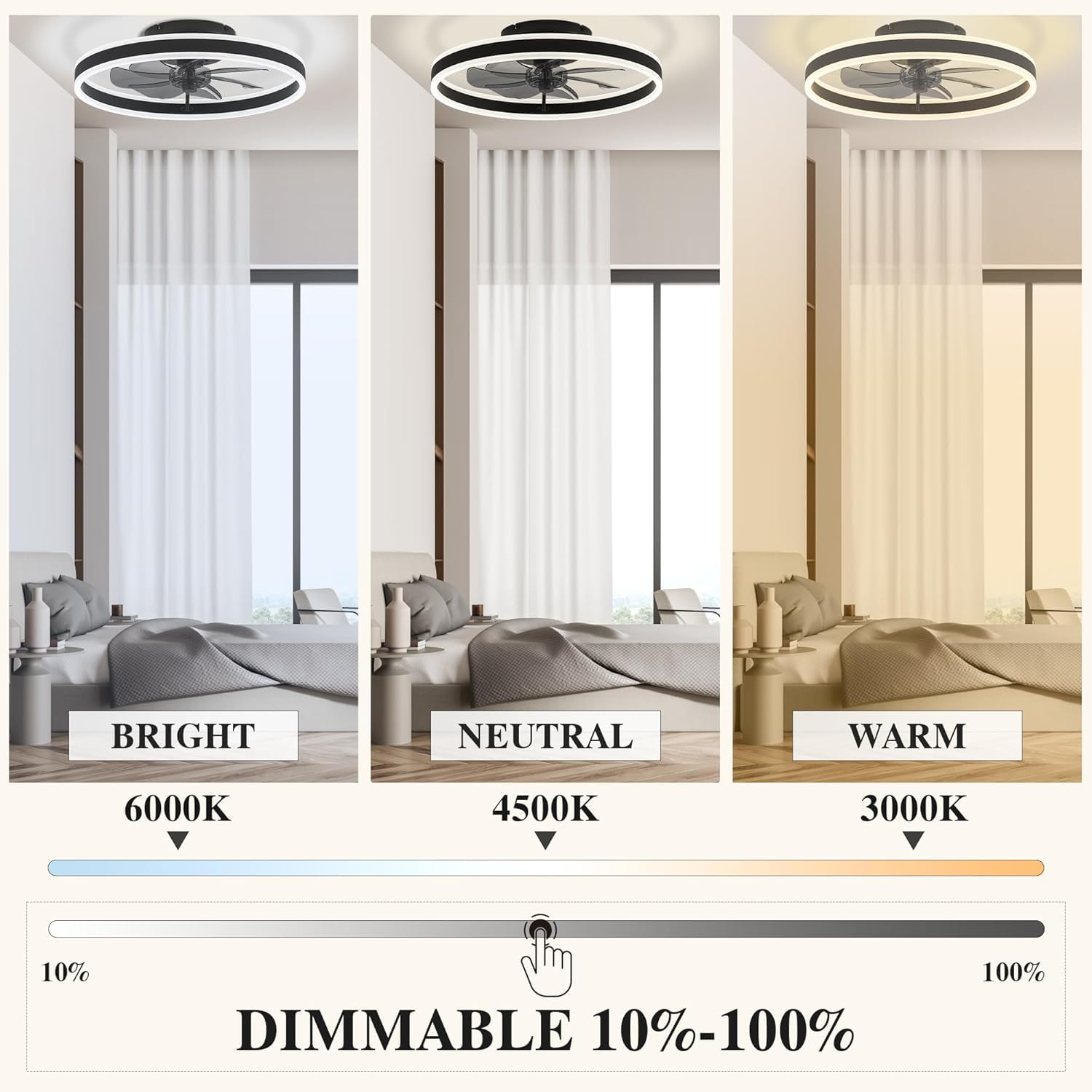 50cm Deckenventilator mit Beleuchtung und Fernbedienung Leise, Dimmbar Deckenlampe mit Ventilator, Modern Deckenleuchte Ventilator mit Licht für Schlafzimmer Wohnzimmer, Umkehrbaren DC Motor
