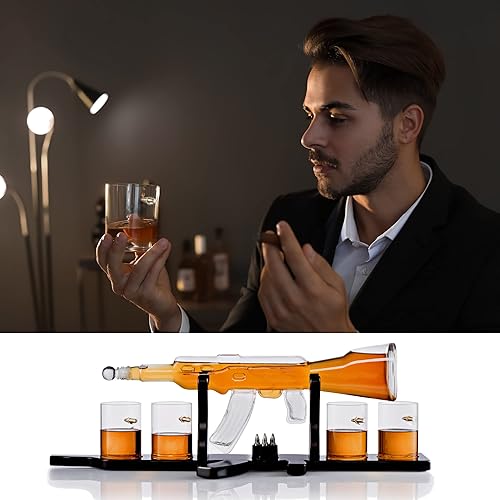 Miniatura 3 de Juego de decantador de whisky + 4 vasos de whisky en madera rica, bandeja de base de caoba clásica con piedras escalofriantes, dispensador de whisky
