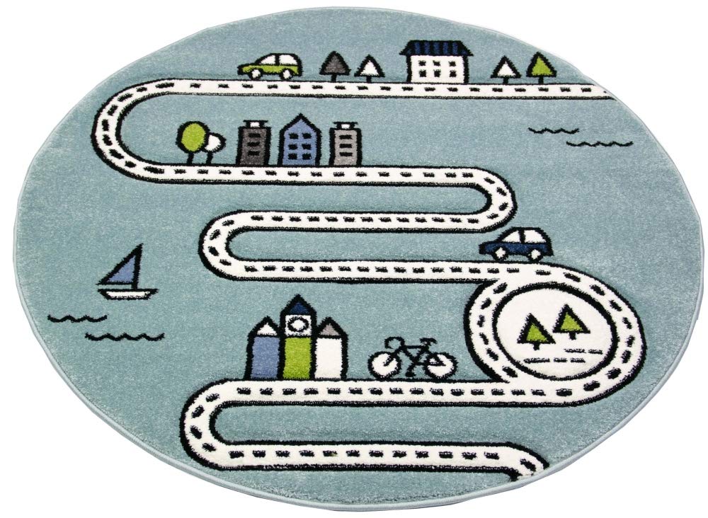 Tapis pour enfants tapis de route avec rues et maisons bleu Größe 80x150 cm