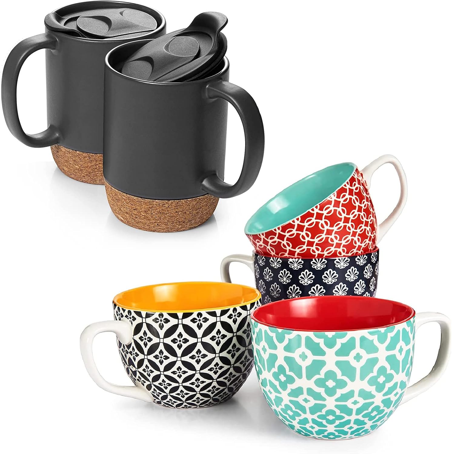 DOWAN 24 oz Large Coffee Mugs Set of 4, Porcelain Jumbo Soup Mugs With Handles for Cereal Latte Cappuccino Hot Cocoa Soup, Easy to Clean Dishwasher safe, Housewarming Gift, Vibrant Colors