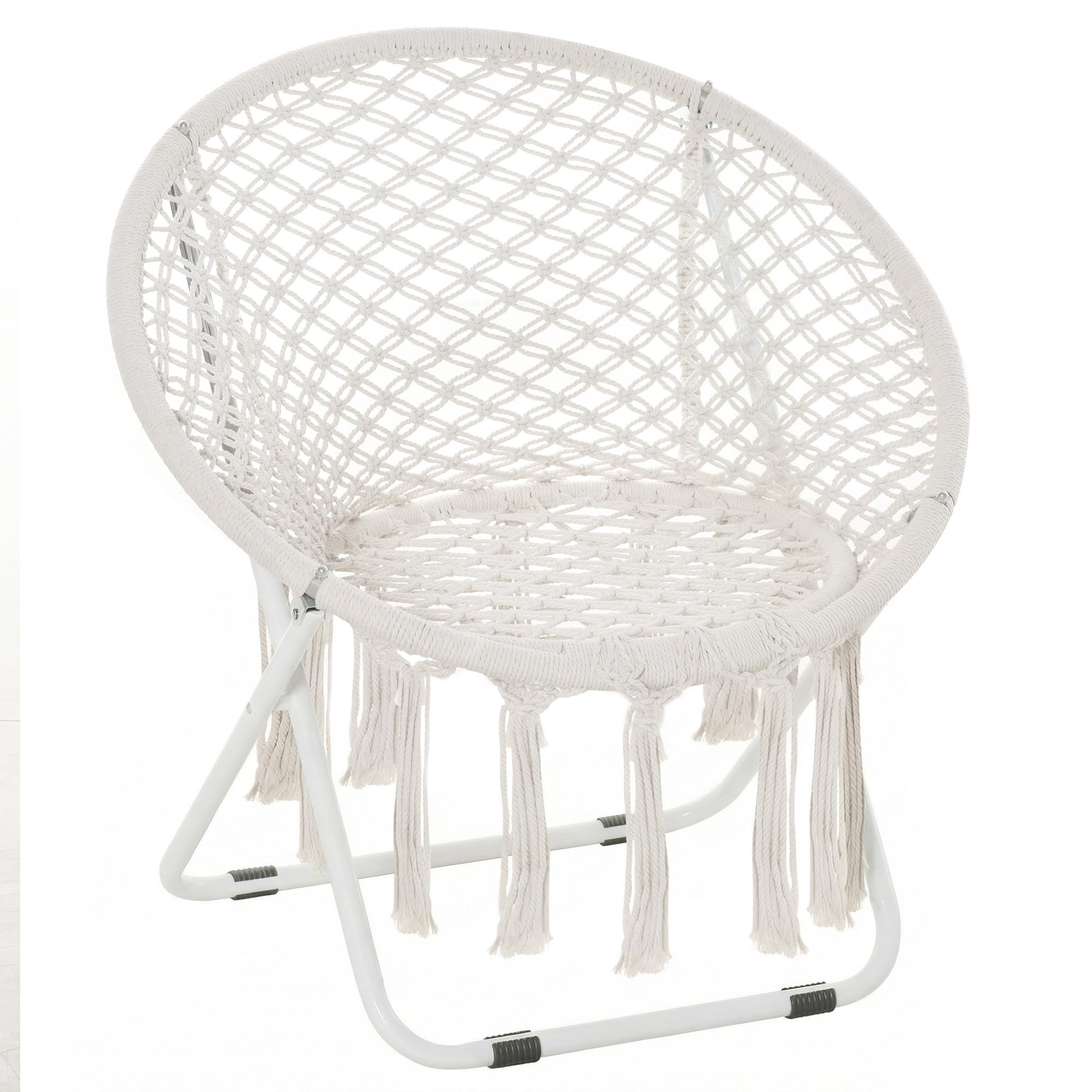 Outsunny Loveuse Fauteuil Rond de Jardin Fauteuil Lune papasan Pliable Grand Confort macramé Coton Polyester Beige