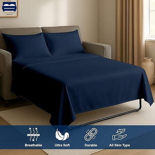 Miniatura 3 de Cottingon Sábanas para sofá cama Queen de 4 piezas, 100% microfibra cepillada, se adapta fácilmente a colchones de hasta 6 pulgadas de profundidad,