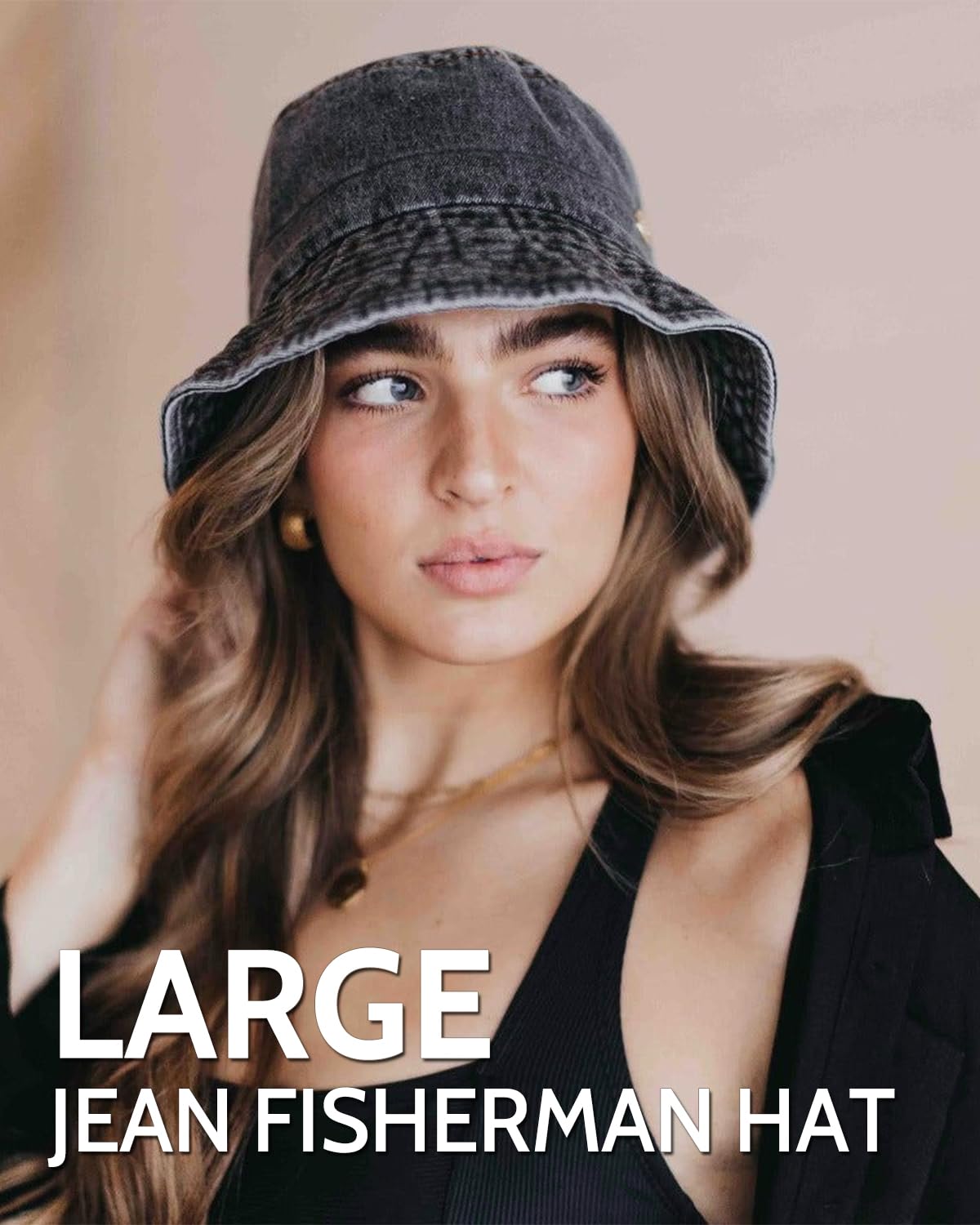 Zylioo XXL XL L M Denim Bucket Sun Hat,Oversize Jean Fisherman Cappelli,Regolabile Packable Summer Travel Cappelli
