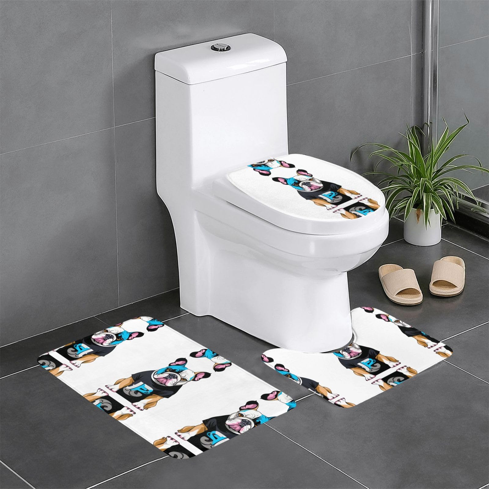 Tapis de salle de bain rectangulaire en U et O imprimé tendance