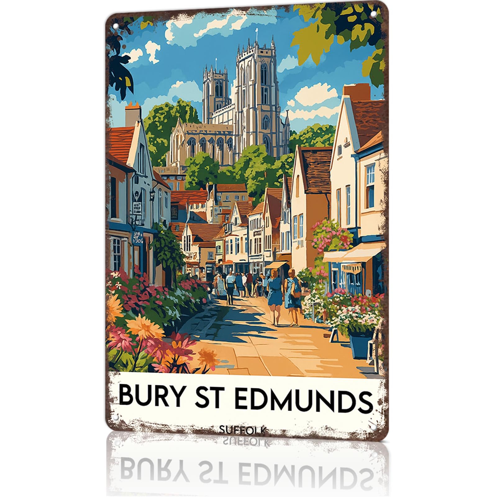 KWQDOZF Funny Metal Signs Poster Bury St Edmunds, England Vintage Metal Tin Sign Vintage Wall Art for Office Dorm bedroom Bar Garage Decor 8X12inch