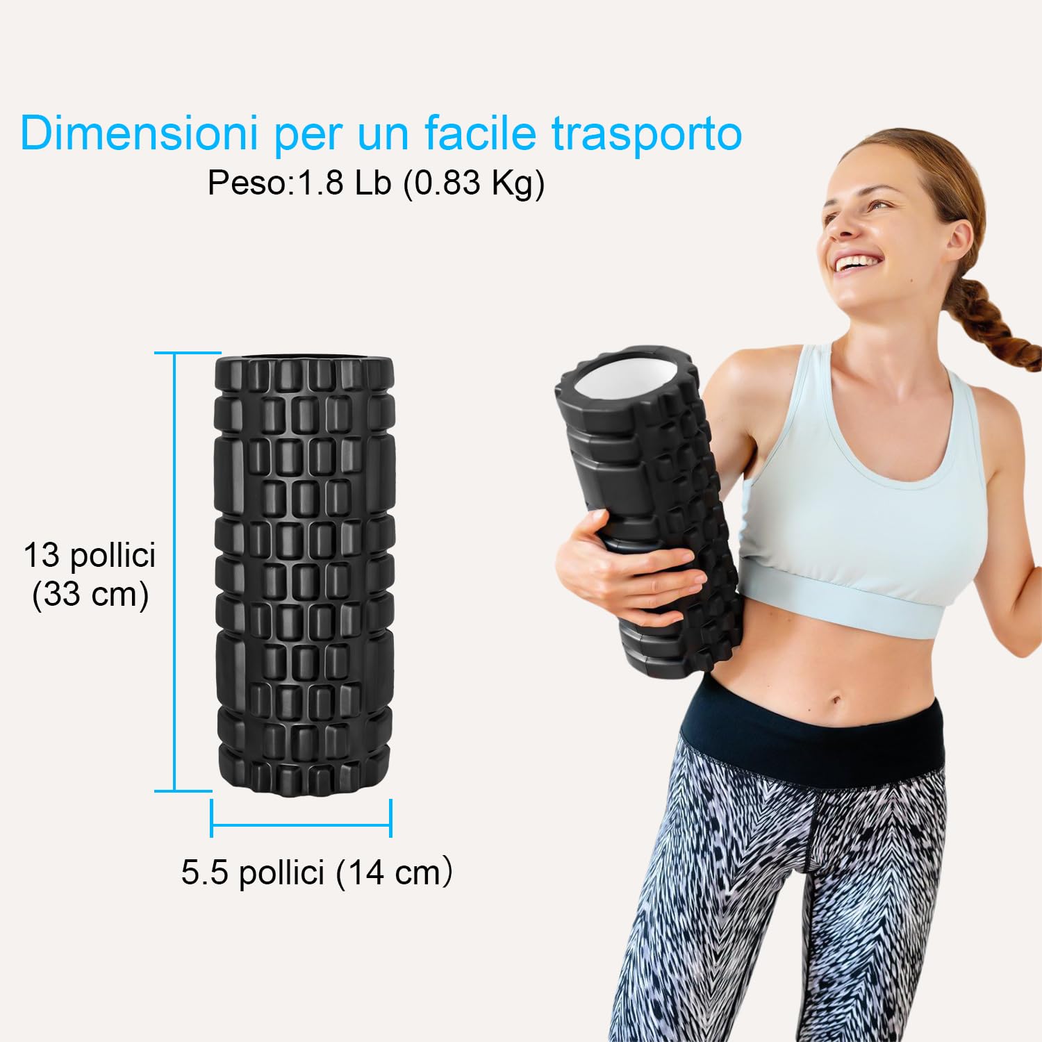 Foam Roller, Vylaier Rullo Massaggio Muscolare per Yoga, Pilates, Stretching, Roller Pilates Massaggio Gambe, Schiena e Braccia, essenziale per rilasciare le tensioni muscolari - 33x14cm