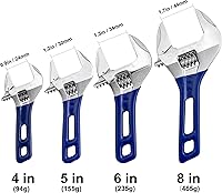 Vista 2 de Llave inglesa ajustable rechoncha de apertura ancha con mango corto de acero al cromo vanadio de 4 pulgadas forjado