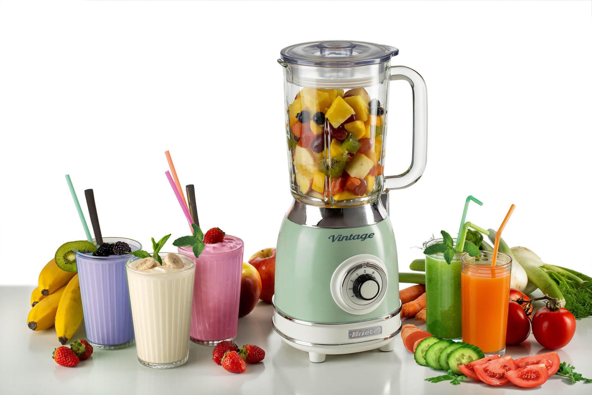 Ariete Mixeur en Verre Vintage 583, Blender Multifonctionnel avec 4 Lames, 4 Vitesses + Impulsion, Fonction Broyeur de Glace, Capacité de 1,5 Litre, 1000W, Vert