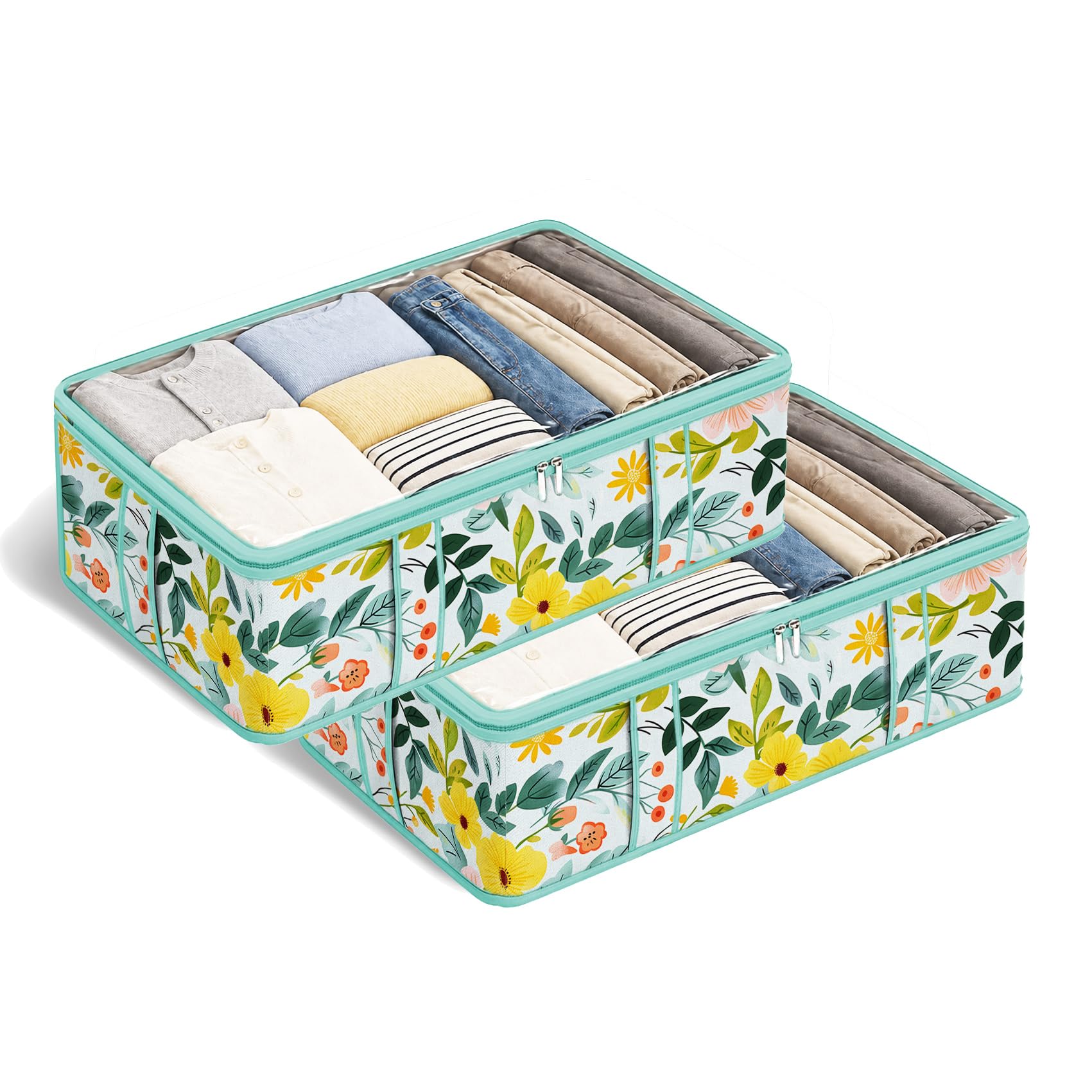 Maishijie Sacks, Underbed Storage Bags - Foldable Clothes Organiser with Clear Window and Reinforced Handles for Wardrobe and Underbed Storage (Storage Bag_Spring)