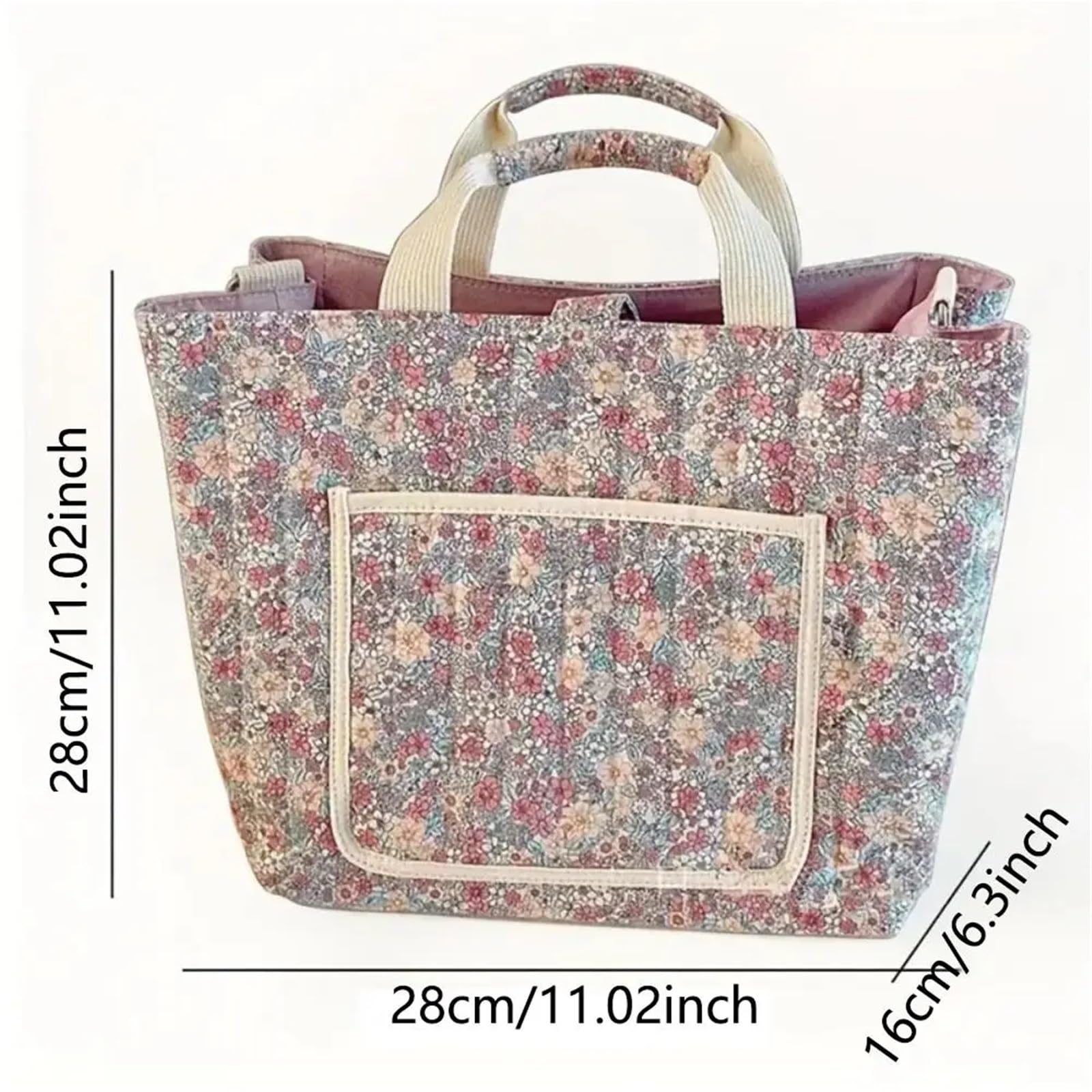 Tragbare Blumendruck-Mama-Kindertasche, multifunktionale Baumwoll-Umhängetasche, große Kapazität, Handtasche, Aufbewahrungstasche, Mutter-Kind-Kinderwagen-Taschen-Organizer