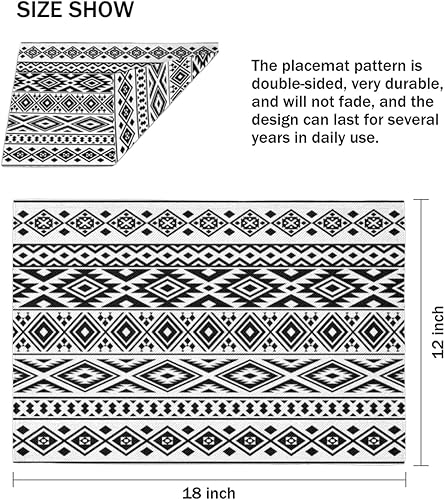 Miniatura 4 de Classic Aztec Pattern Placemats Set of 4 Table Mats Washable Placemat Waterproof Place Mats for Party Home Dining Table Decor 18x12 in