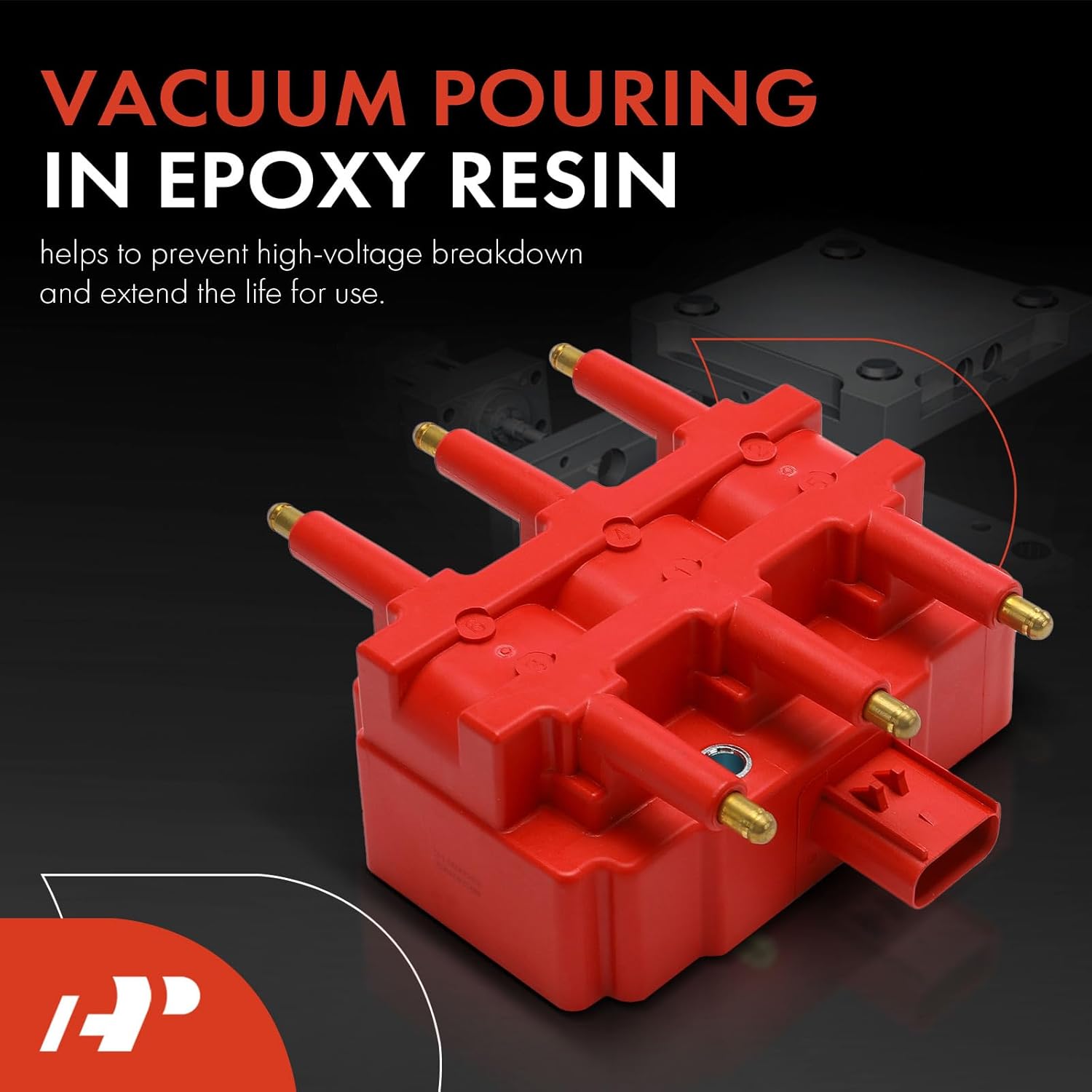 A-Premium (Red) Engine Ignition Coil Pack Compatible with Jeep Wrangler 2007-2011 & Dodge Grand Caravan 2001-2010, Caravan 2001-2007 & Chrysler Town & Country, Pacifica, Voyager & Volkswagen Routan