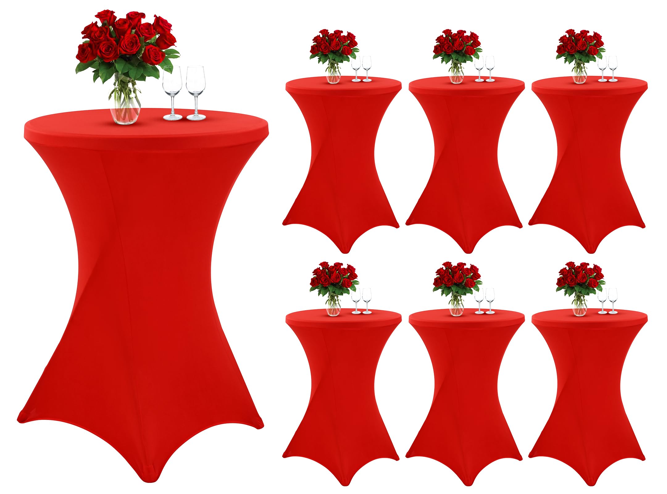 Showgeous 6er-Set Stretch Stehtisch Husse für Bistrotisch Ø 80-85 cm,Rot Stehtischhussen Verstärkung im Fußbereich,Spandex Stretch Hussen Stehtische für Runden Stehtisch und Bistrotische(80×110cm,Rot)