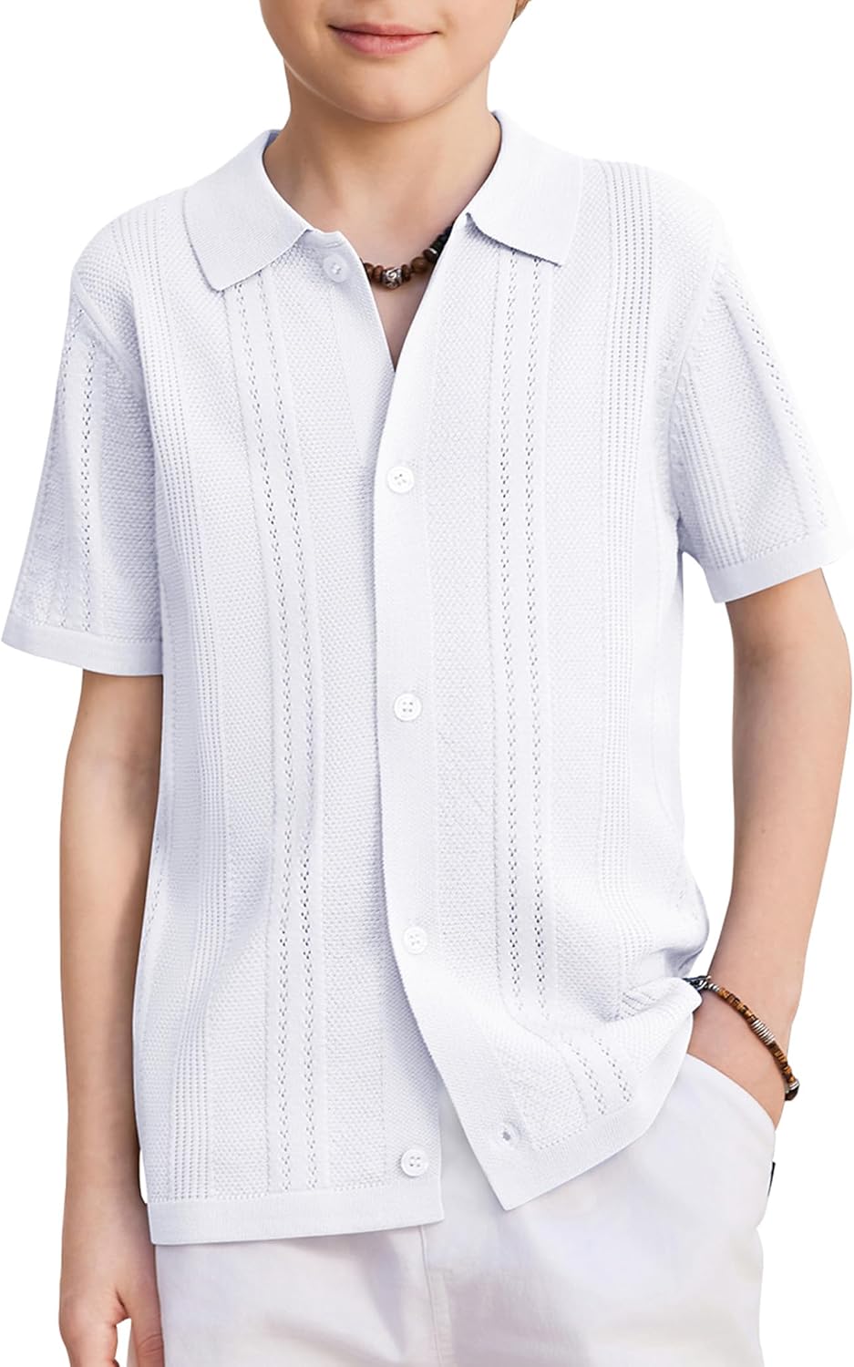 Arshiner Boys Button Down Shirt Short Sleeve Knit Fashion Casual Beach Shirts for Kids Size 4-11 Years